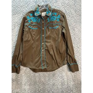 VTG Rockmount Ranch Wear Western Shirt Women's L Embroidered Pearl Snap Cotton‎